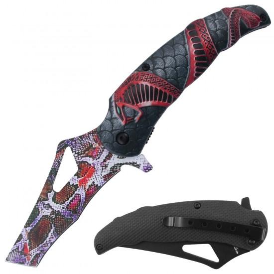 3D Printed Assisted Folding Knife With Pocket Clip - Red image