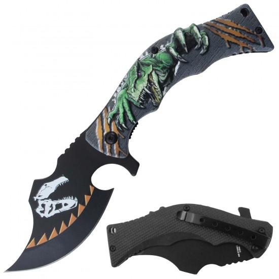 3D Printed Assisted Folding Knife With Pocket Clip - Dinosaur image