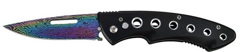 8" Automatic Knife Rainbow Damascus Etch Switchblade image
