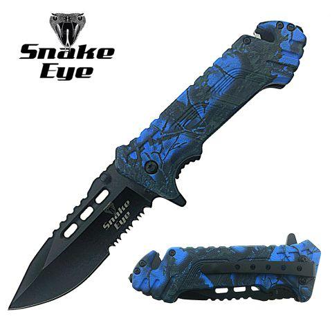 Snake Eye Tactical Rescue Style Spring Assist Knife-Camo Blue image