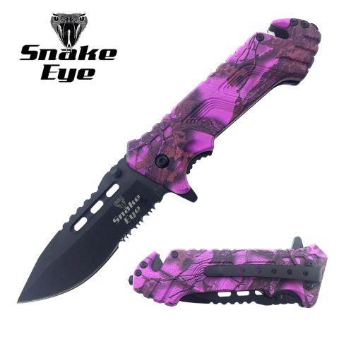 Snake Eye Tactical Rescue Style Spring Assist Knife-Camo Purple image