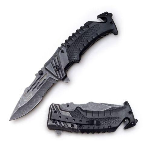 Snake Eye Tactical Rescue Style Spring Assist Folding Knife Black image
