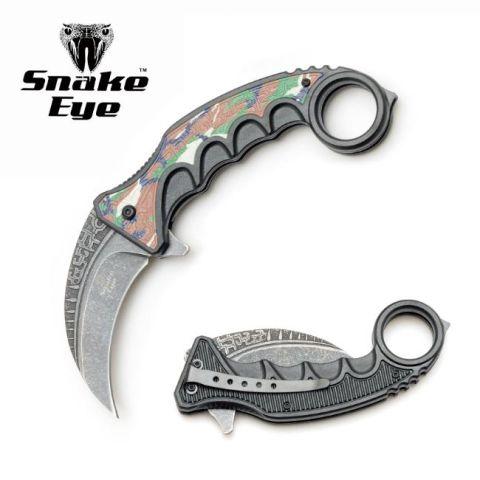 Snake Eye Tactical Spring Assisted Karambit Style Knife - Multicolor Camo image