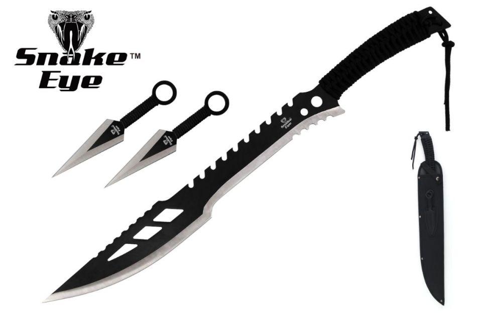 Snake Eye Tactical Ninja Sword And 2 Kunai Throwing Knife Set - Black image