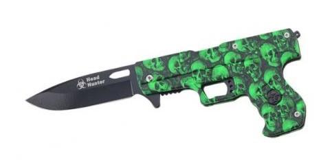 Gun Shaped Spring Assisted Knife - Green Zombie Skull image
