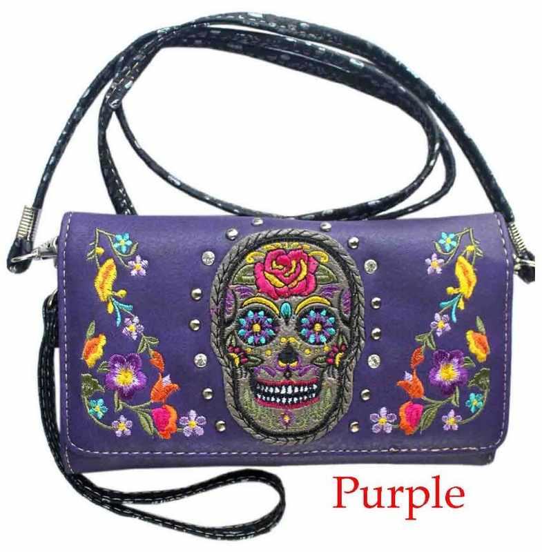 Colorful Sugar Skull Flower Wallet - Purple image