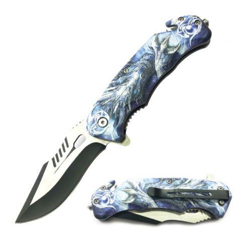 Snake Eye Tactical Rescue Style Spring Assisted Knife - Blue Dragon image