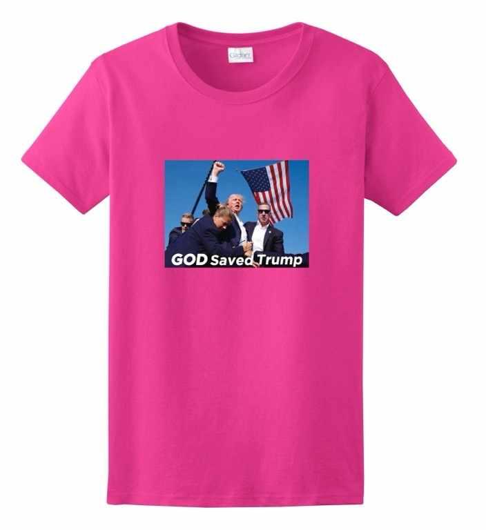 "God Saved Trump" Trump 2024 Shooting Pink T-Shirts XXL image