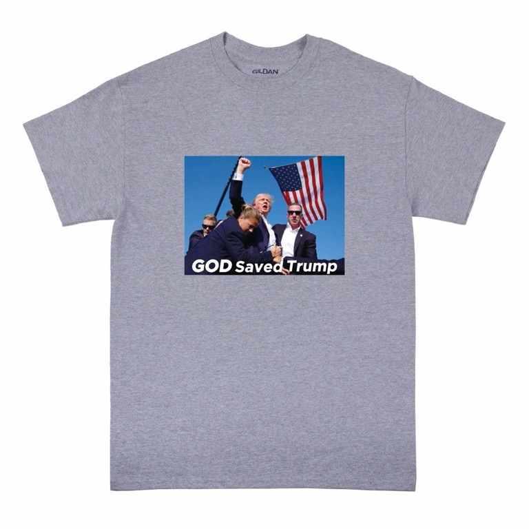 "God Saved Trump" Trump 2024 Shooting Sports Gray T-Shirts XXL image