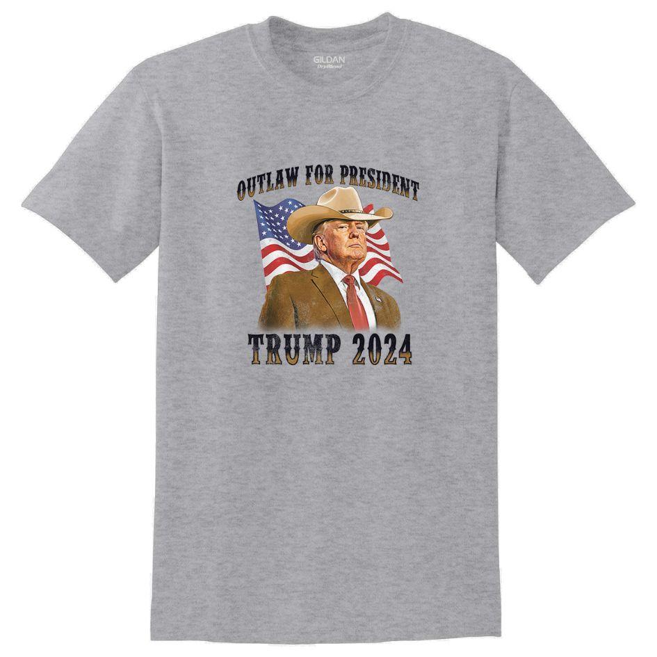 "Outlaw For President Trump 2024" Sports Gray T-Shirts XXL image