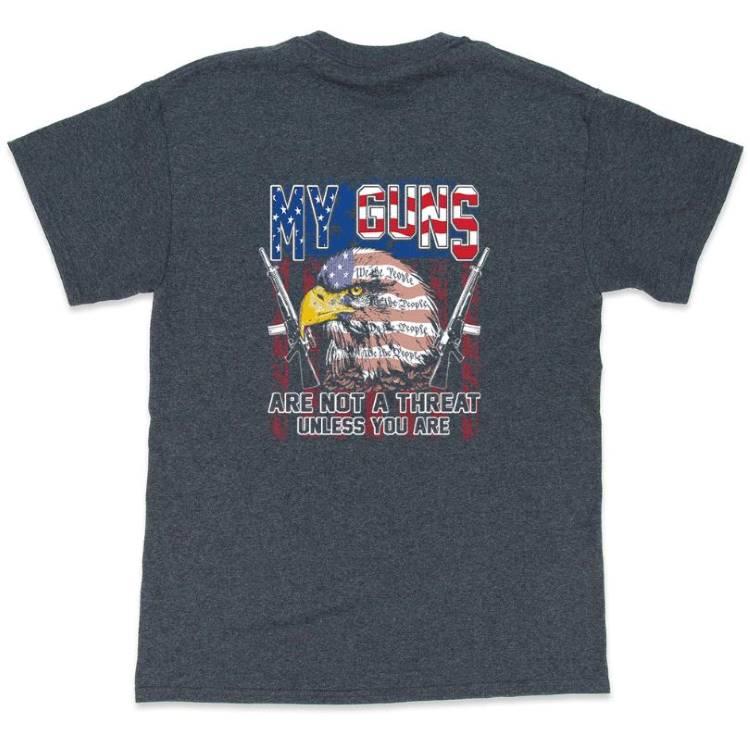 "My Guns Are Not A Threat Unless You Are" T-Shirts - Dark Heather XXL image