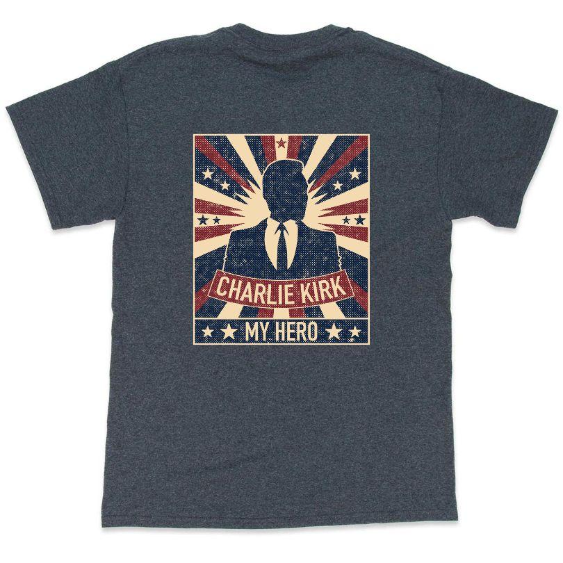 Charlie Kirk "My Hero" Patriotic T-Shirts - Dark Heather XXL image