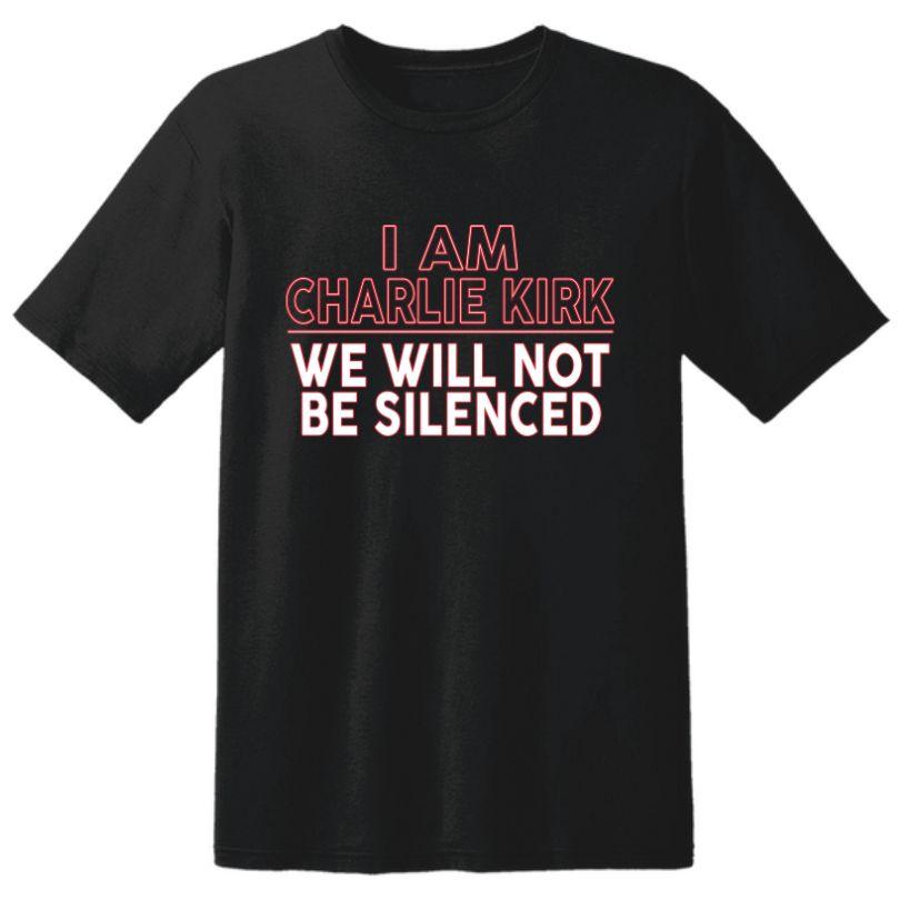 "I Am Charlie Kirk - We Will Not Be Silenced" T-Shirts - Black XXXL image