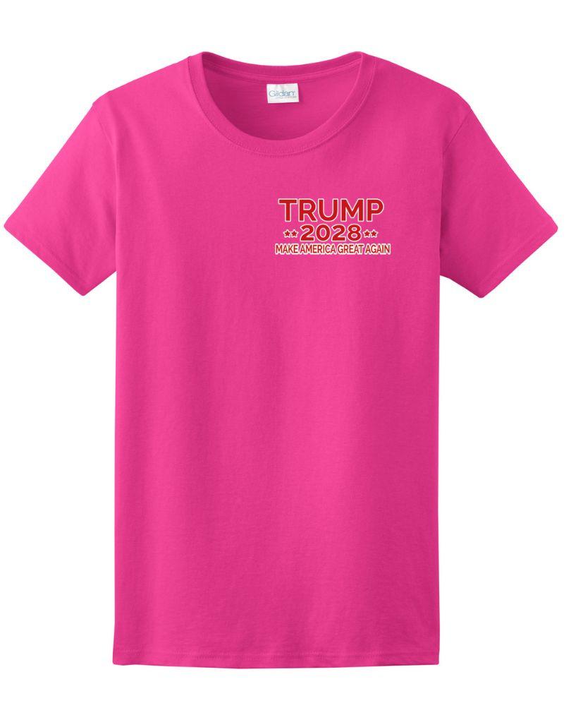 "Trump 2028 - Make America Great Again" Small Logo T-Shirts - Pink M/L/XL image