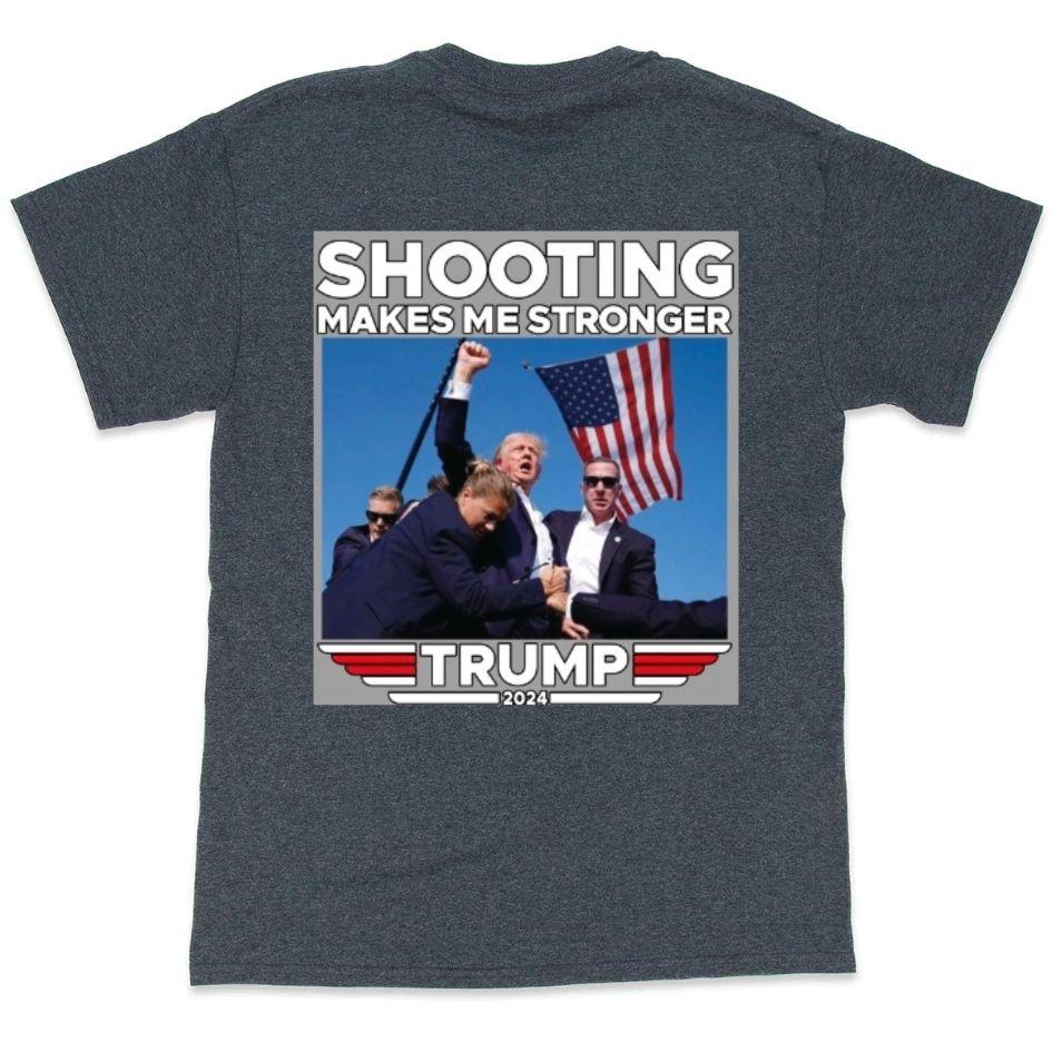 Trump 2024 "Shooting Makes Me Stronger" Dark Heather T-Shirts image