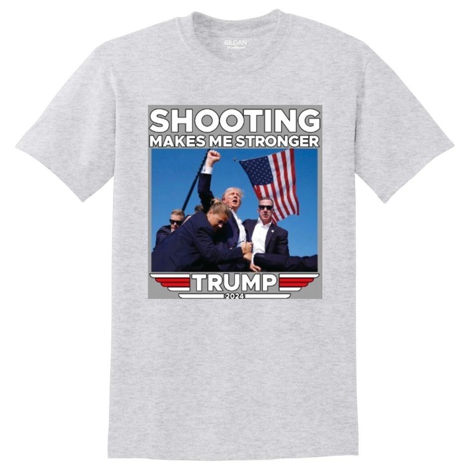 Trump 2024 "Shooting Makes Me Stronger" Sports Gray T-Shirts image
