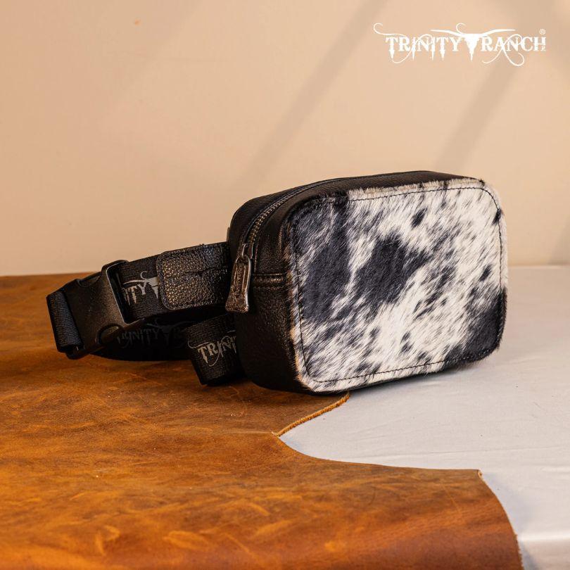 Trinity Ranch Genuine Hair-On Cowhide Belt Bag - Black image