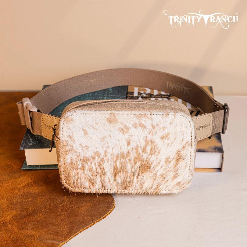 Trinity Ranch Genuine Hair-On Cowhide Belt Bag - Tan image