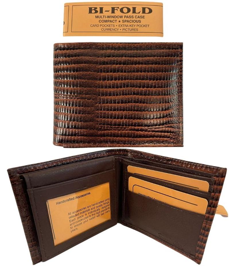 Men's Crocodile Texture Bi-Fold Wallet - Brown image