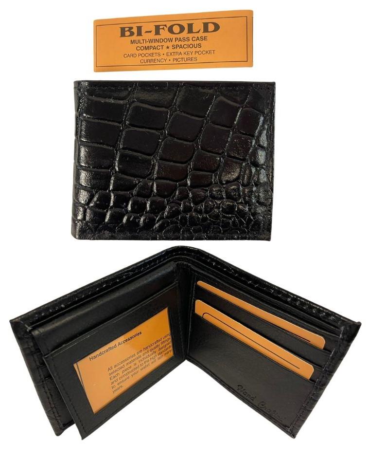 Men's Crocodile Texture Bi-Fold Wallet - Black image