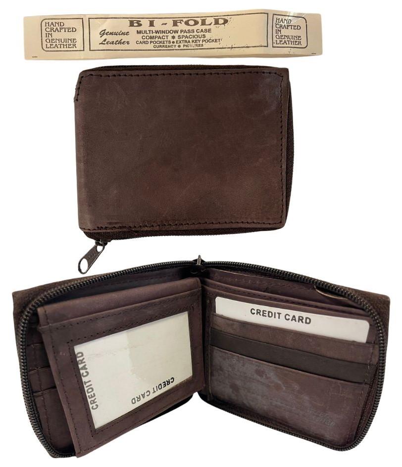 Plain Men's Bi-Fold Wallet With Zipper - Coffee image