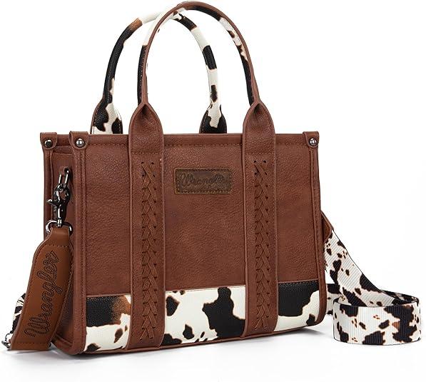 Wrangler Cow Print Tote Bag for Women Crossbody Satchel Bag - Brown image