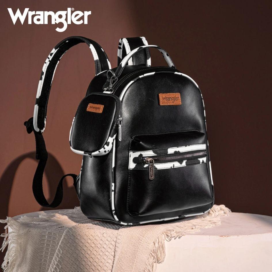 Cow Print Trimmed Wrangler Backpack With Coin Pouch - Black image
