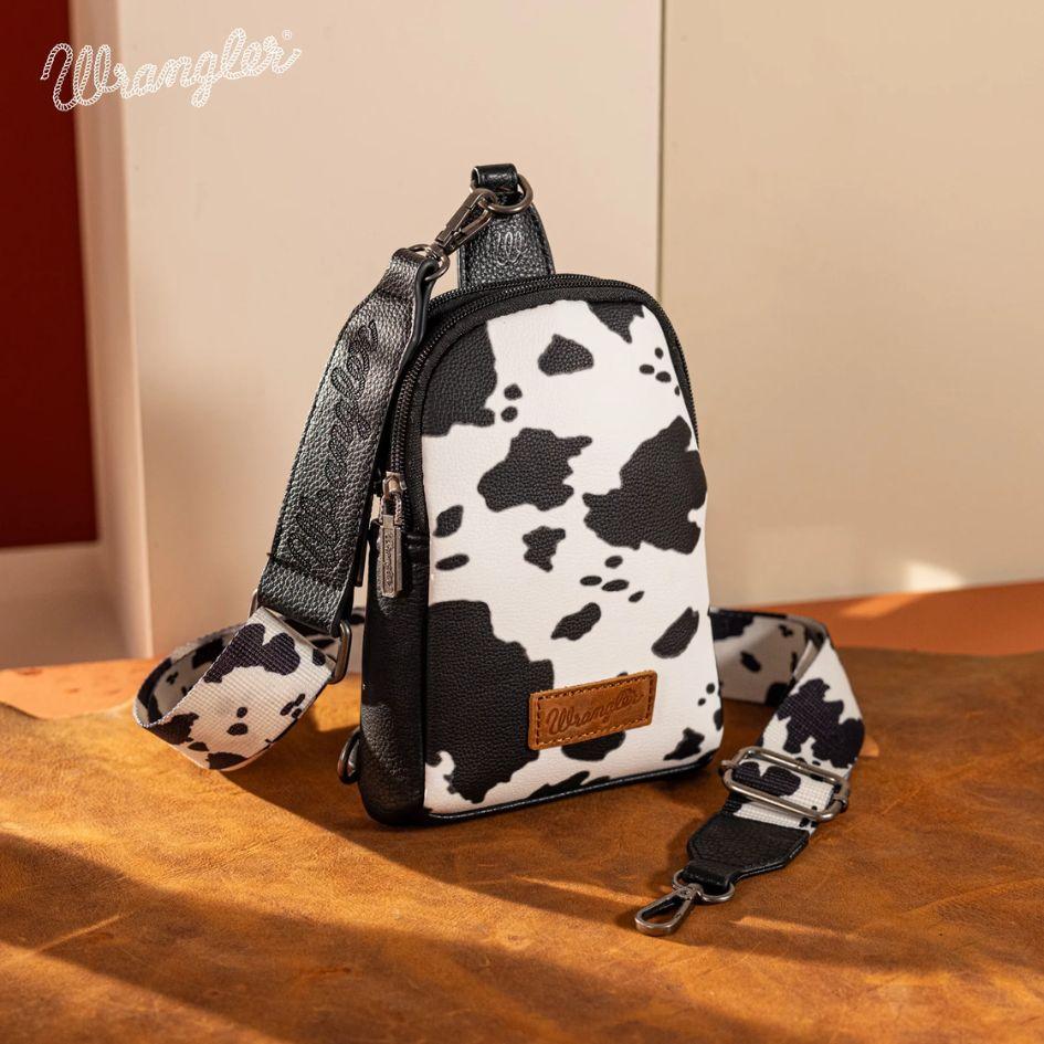 Wrangler Cow Print Crossbody Sling Chest Bag - Black image