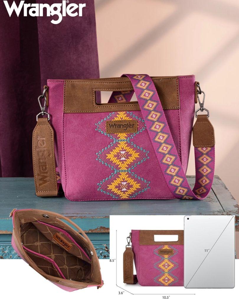 Wrangler Aztec Embroidered Crossbody Bag - Hot Pink image