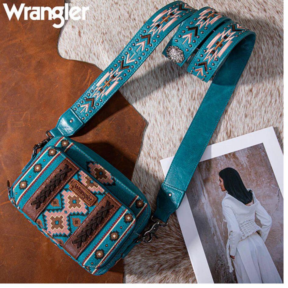 Wrangler Aztec Print Crossbody Purse & Wallet Set - Turquoise image