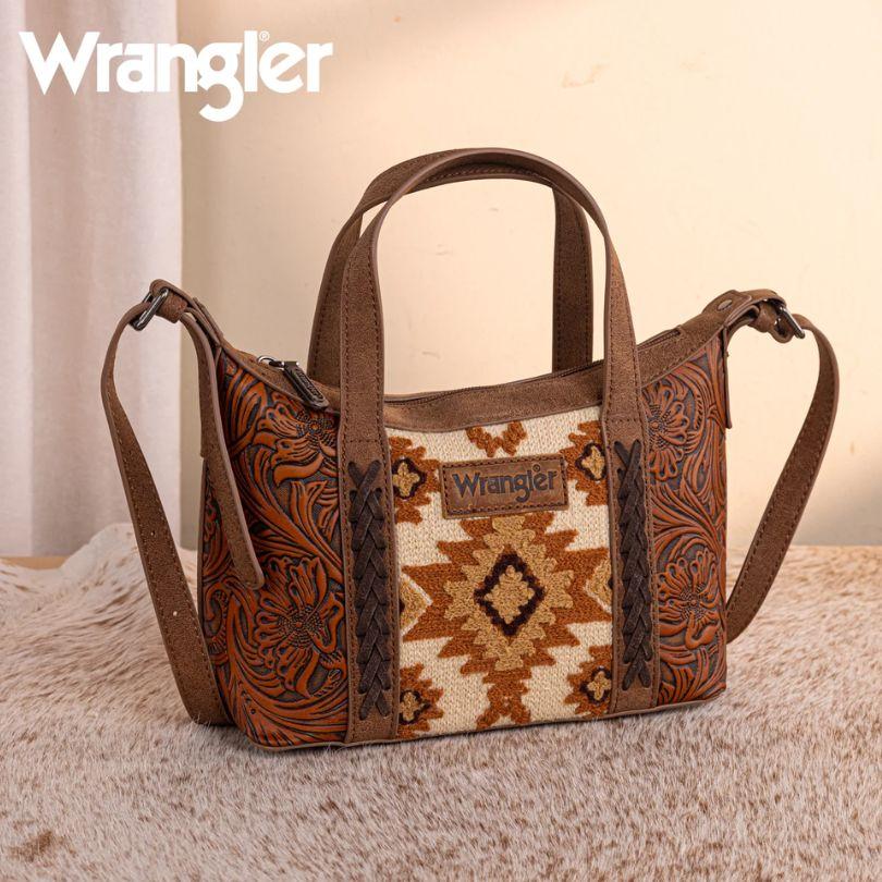 Wrangler Tooled Aztec Pattern Print Tote/Crossbody - Brown image