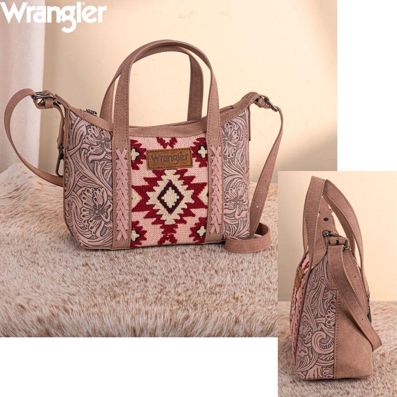 Wrangler Tooled Aztec Pattern Print Tote/Crossbody - Dark Pink image
