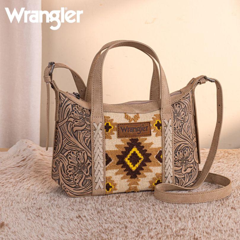 Wrangler Tooled Aztec Pattern Print Tote & Crossbody - Tan image