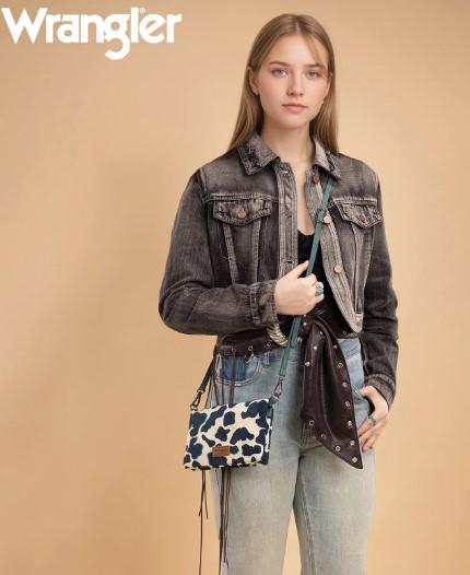 Wrangler Cow Print Crossbody Wallet With Wristlet - Turquoise image