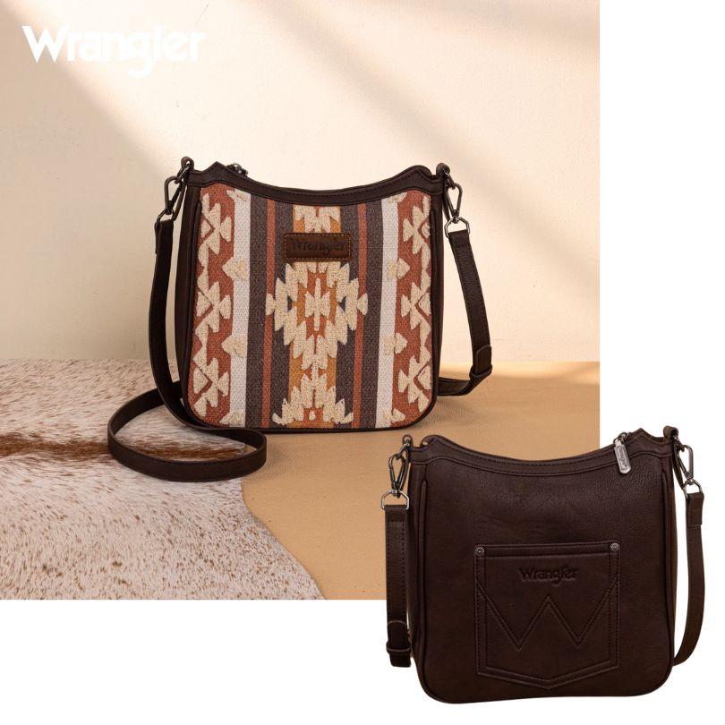Wrangler Sherpa Aztec Canvas Crossbody - Coffee image