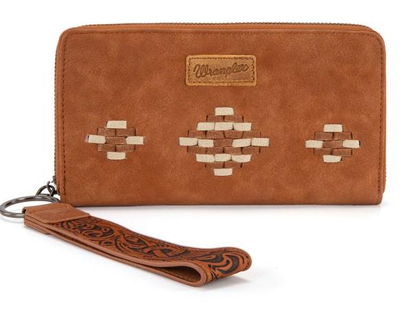 Wrangler Aztec Woven Zip Around Wallet with Wristlet -Brown image