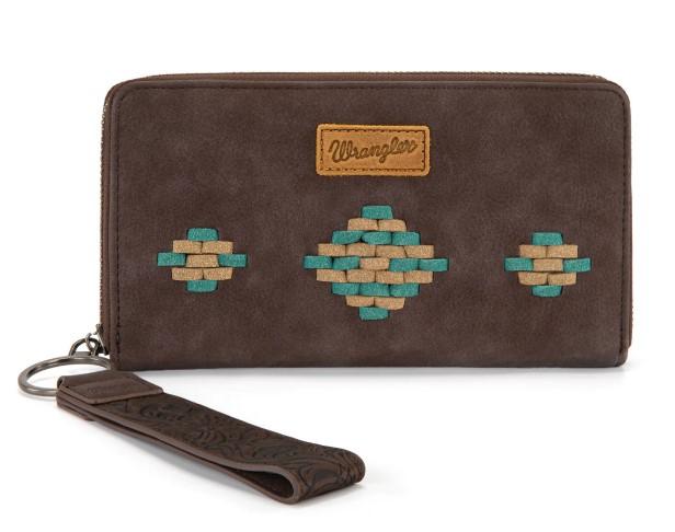 Wrangler Aztec Woven Zip Around Wallet with Wristlet -Coffee image