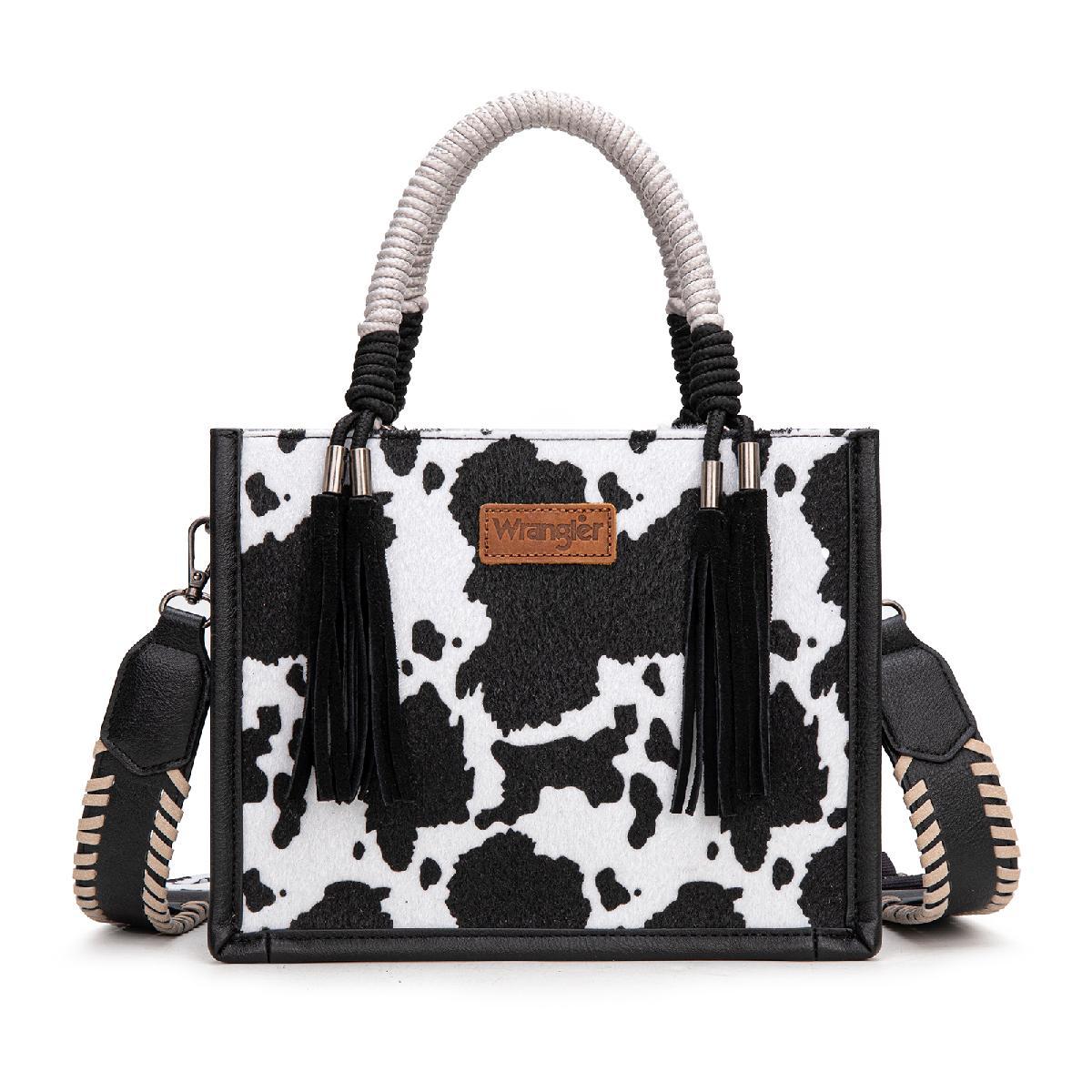 Wrangler Cow Print Tote Bag With Rope Handle - Black image