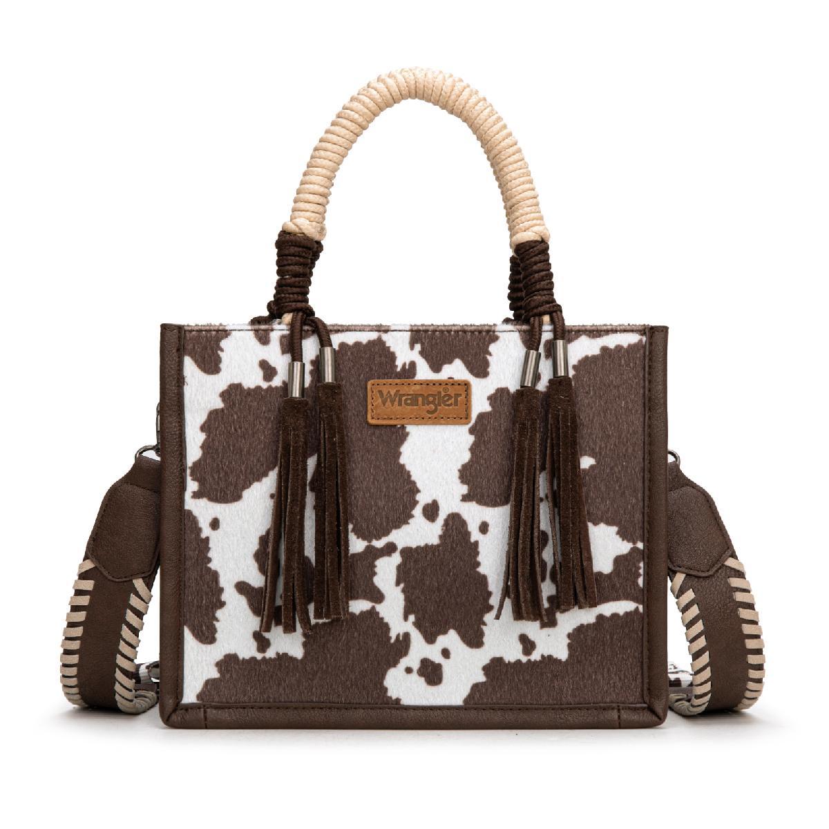 Wrangler Cow Print Tote Bag With Rope Handle - Coffee image