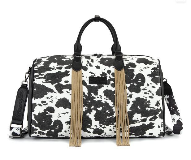 Wrangler Cow Print Fringe Duffle/Crossbody -Black image