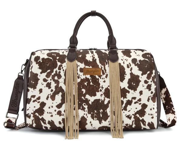 Wrangler Cow Print Fringe Duffle/Crossbody -Coffee image