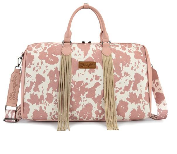 Wrangler Cow Print Fringe Duffle/Crossbody -Dark Pink image