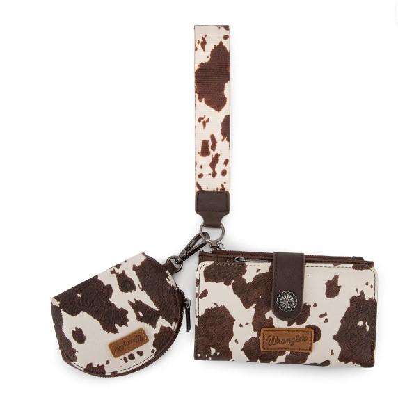 Wrangler Cow Print Wallet & Coin Pouch Wristlet Set - Coffee image