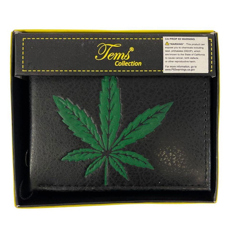 Men's Bi-Fold Faux Leather Wallet - Marijuana Leaf image