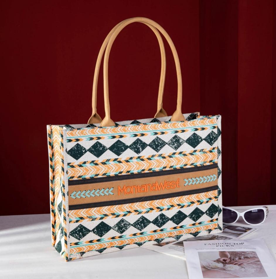Montana West Boho Print Concealed Carry Wide Tote - Tan image
