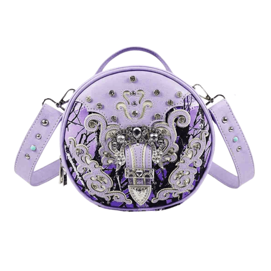 Western Bling Rhinestone Round Crossbody Bag - Lavender image
