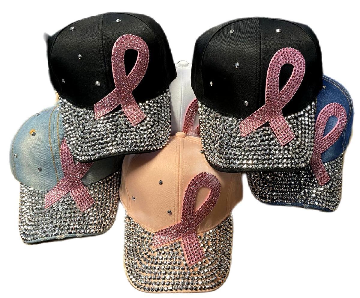 Breast Cancer Awareness Rhinestone Bling-Bling Baseball Hats/Caps image