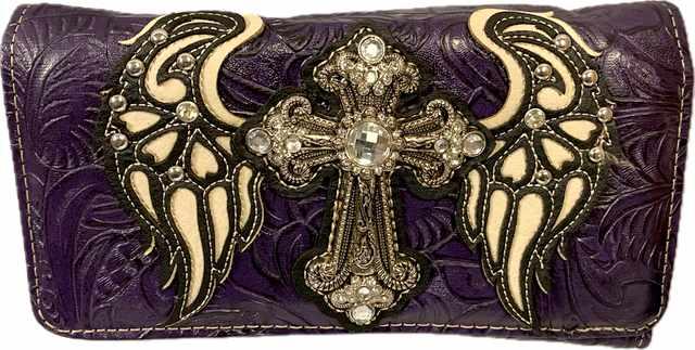 Rhinestone Cross Angel Wings Wallet - Purple image
