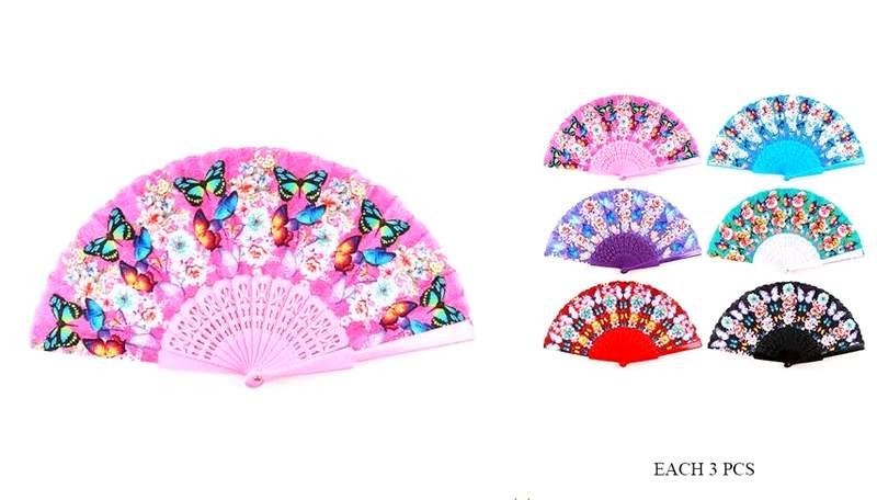 Butterfly & Flower Print Hand Fans - Assorted image