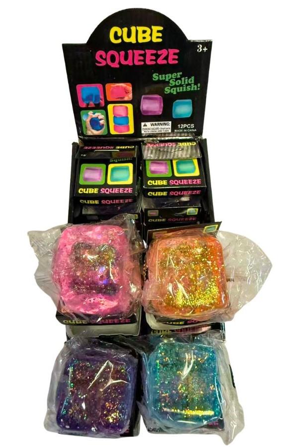 Squishy Stress Ball Filled Maltose Fidget Toys Glitter Cube image